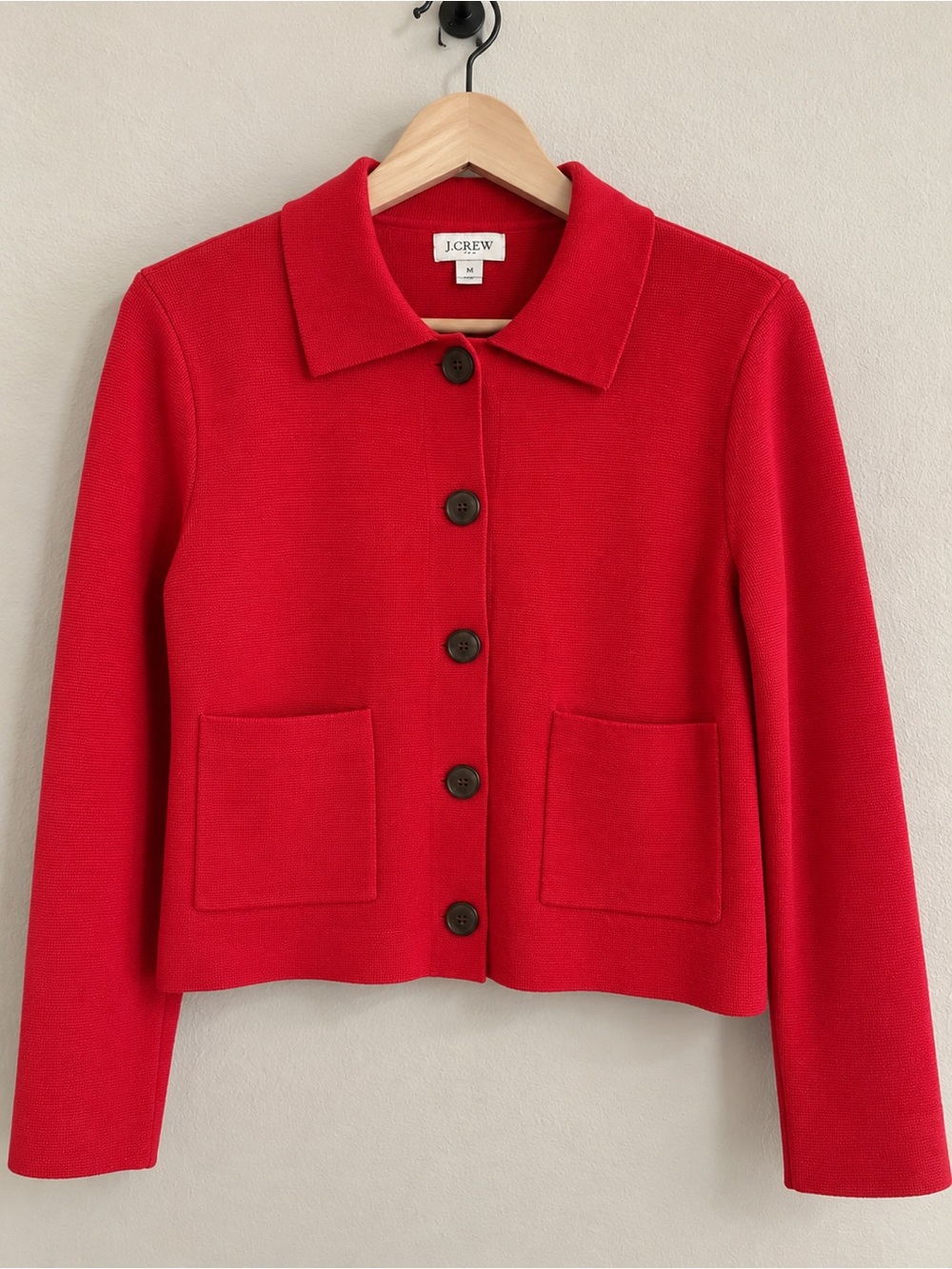 J. Crew Red Cropped Button-Front Women's Jacket - Picture 2 of 3